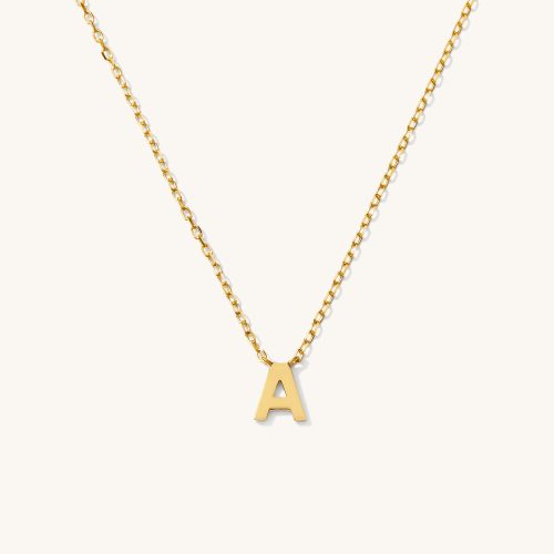 Tiny Initial Necklace - 14k Solid Gold